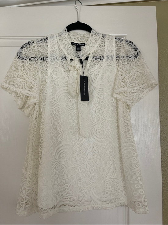 Cable & Gauge Tops - Cable & gauge Ivory Lace Tie-Neck Blouse